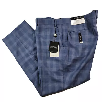 Lauren Ralph Lauren Blue Plaid Dress Pants Mens 42 X 30 Classic-Fit Stretch $190 • $49.49