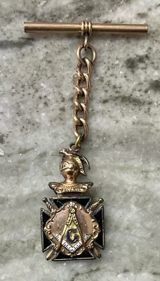 Vintage Masonic Crested Gold & Black Enamel Pocket Watch Fob Freemason Jewelry • $19.99