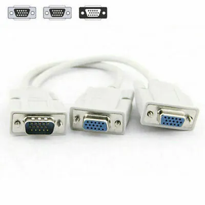 VGA SVGA 1 PC TO 2 MONITOR Male To 2 Dual Female Y Adapter Splitter Cable 15 PIN • $6.99