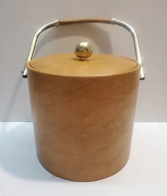 Georges Briard Ice Bucket Faux Leather Insulated W Handle Vintage US Made Tan • $20.99