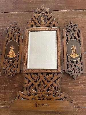 Antique 19th Century Sorrento Italian Tri-Fold  Out Marquetry Olive Wood Mirror • $145