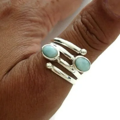 Larimar 925 Sterling Silver Handmade Ring Mother's Day Jewelry All Size AB-850 • $14.36