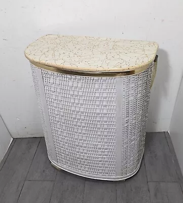 Vintage PEARL-WICK Mid Century Modern Atomic Retro Gold Laundry Basket Hamper • $99