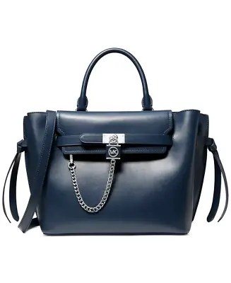 NWT Michael Kors Hamilton Legacy Small Leather Belted Satchel RARE NAVY/Silver • $339