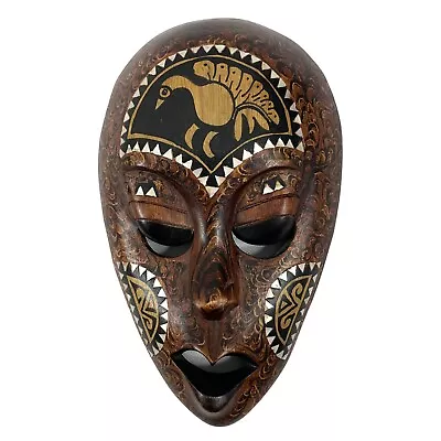 Lombok Mahogany Wood Mask With Mother Of Pearl Inlay House Guardian Tribal  • $31.95