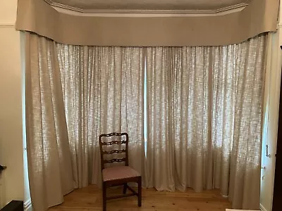 Pair Of Laura Ashley Linen-mix Full-length Lined Curtains With Pelmet Panel • £50