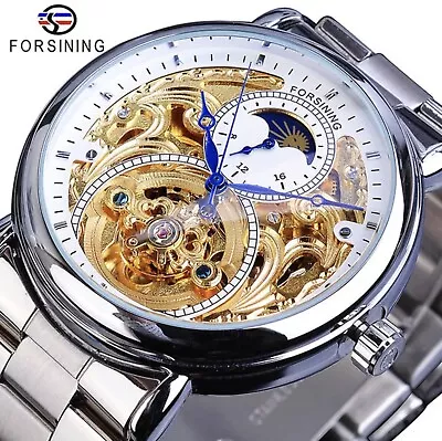 ￼Forsining Men’s Automatic Self Winding Moon Dial Self Winding Business Watch • $43