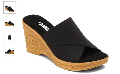 Onex Christina Black Elastic On Cork Wedge Sandal Women's Sizes 5-11/NEW!!! • $104.95