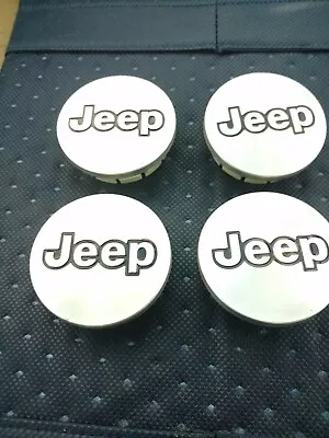 2 Inch Brushed Aluminum Black Outline Jeep WHEEL CENTER CAP 5CF97TRM 5CF97l3X • $19.99