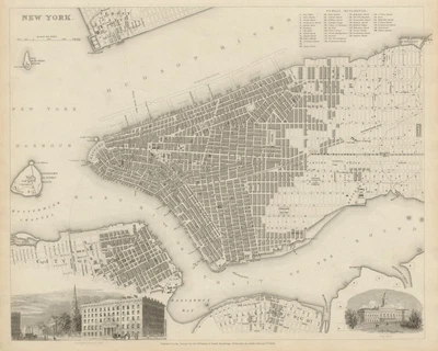 £499 • Buy NEW YORK CITY Antique Town City Map Plan. Manhattan Brooklyn Jersey. SDUK 1844
