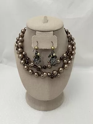 Vintage Necklace And Earrings Faux Pearl Glass Bubble Necklace • $12