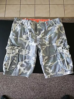 Superdry Mens Cargo Shorts XL  36 Camo Whte And Grey  Cotton Button Fly Pockets • $30