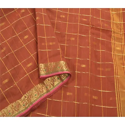 Sanskriti Vintage Rusty Orange Sarees Art Silk Woven Craft Fabric Indian Sari • $37.23