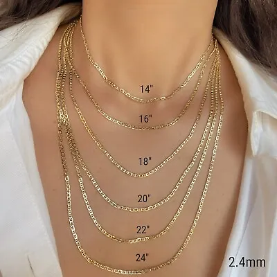 Flat Mariner Anchor Link Chain Necklace 2.4 - 4.65mm Men Women 10K 14K Real Gold • $230.40
