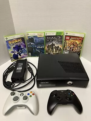 Xbox 360 S 250GB Console  Bundle W/2 Controllers Cables & 4 Games Tested Cleaned • $85