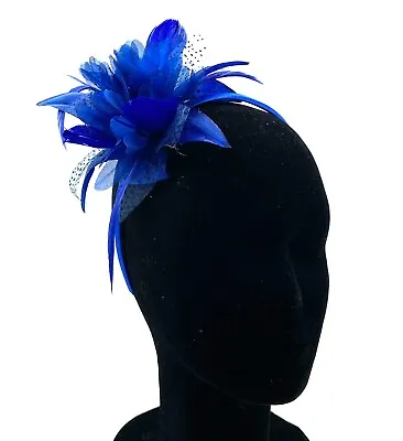£6.99 • Buy Ladies Royal Blue Feather Aliceband Fascinator Ladies Day Royal Ascot Weddings