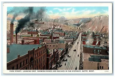 C1940 Park Street Looking East Showing Mines Rockies Butte Montana MT Postcard • $9.95