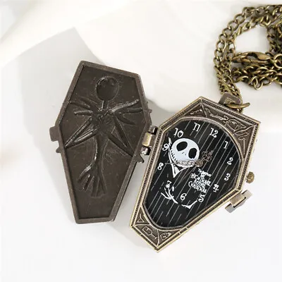 Steampunk Gothic Skull Quartz Pocket Watch With Chain Gifts For Men Women Kids • $4.64