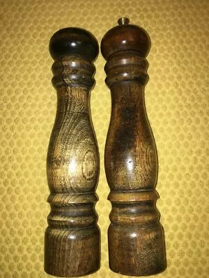 Vintage 9  Wood Wooden Pepper Grinder Mill Salt Shaker MCM Country Farmhouse Set • $28