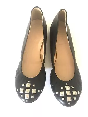 J. Crew Cece Ballet Flats 6.5 Black Leather Silver-Pyramid Studded 03519 Slip On • $28.50