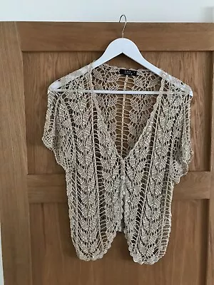 £6.99 • Buy Sky Designs Gold Beaded Crochet Bolero Cardigan Cover Up Top Size 4 (About 16)