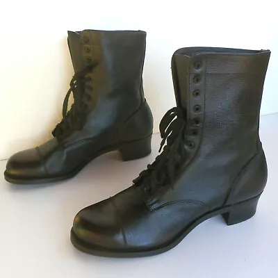 Vintage C.1970 To 1980's Women's Black Leather High Ankle Lace-Up Boots Military • $98