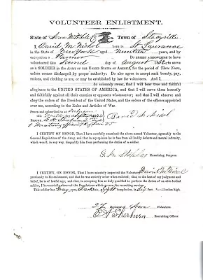 Civil War Enlistment Document David M Nicol  27th Iowa Infantry • $30