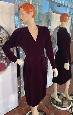 Plum Velvet Wrap V Neck Dress Split  Party Dress Size M  VTG 90s Liz Claiborne • $34.99