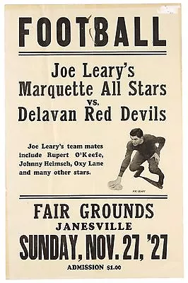 1927 Joe Learys Marquette AllStars Delavan Red Devils 12 X18  Football Broadside • $487.50