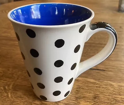 Whittard Of Chelsea Black Spotted Polka Dot Tall Latte Mug Blue Inside • £5.95
