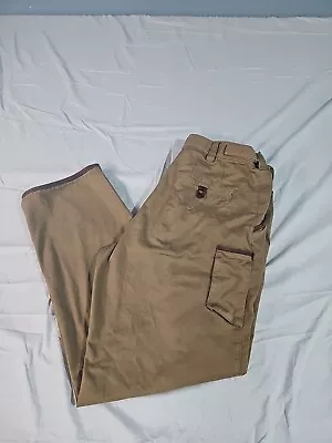 Cabelas Outfitter Series Pants Cotton Leather Accents Gold Hunting 38x32 Mens • $27.88