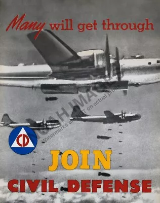Many Will Get Through Join Civil Defense Vintage WW Poster 12x16 • $7.95