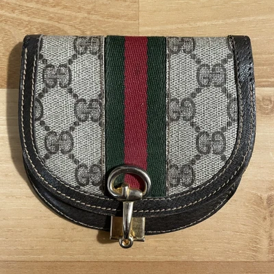 $59 • Buy Vintage Gucci 1970s Bi-fold Wallet Brown GG Monogram Metal Logo FOR REPAIR RARE