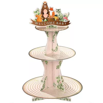 Woodland Baby Shower Decorations Woodland Cupcake Stand 3 Tier Rustic Jungle • $16.99