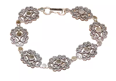 Vintage BEAU Sterling Silver 925 Filigree Scroll Oval Link Bracelet • $39.99