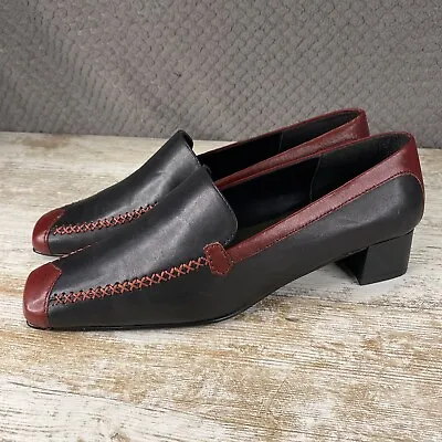 Jane Shilton Black And Red Leather Block Heeled Loafer Shoes UK 5.5 EU 39 • £18.35