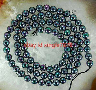 Natural 8mm Rainbow Black South Sea Shell Pearl Loose Beads 15'' • $3.59