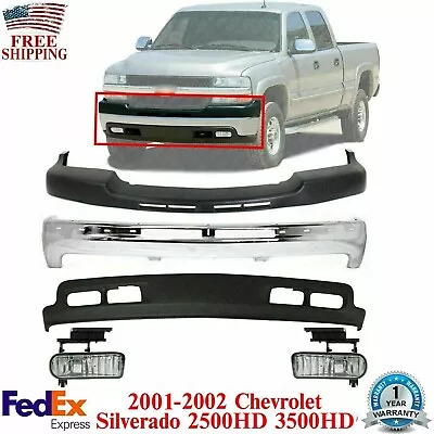 Front Bumper+Upper Cap+Valance +Fog Lights For 2001-2002 Silverado 2500HD 3500HD • $490.87