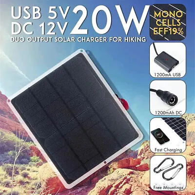 12V 20W Solar Panel Trickle Charge Battery Charger Maintainer Marine RV Car • $15.99