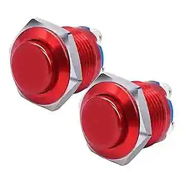  2Pcs Momentary Push Button Switch SPST 16mm Metal High Round Waterproof Red • $15.68