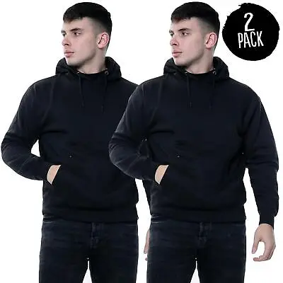 2 Pack Mens Pullover Hoodie Plain Hooded Sweatshirt Women Casual Hoody Jumper • £18.99