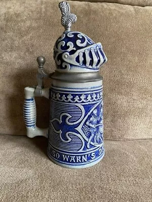 Rare Vintage GERZ German Beer Stein Musical LADOR In Lid Knight Cobalt Stoneware • $20