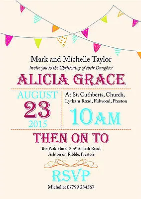 £6.49 • Buy PERSONALISED CHRISTENING PARTY INVITES Bunting Unisex Invitations Pack Of 10