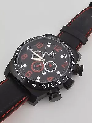 JOSHUA & SONS JS-14-RD Chronograph Men's Watch Black Dial Runs Great 52mm • $7.99