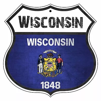 Wisconsin US State Country Flag Novelty Highway Shield Man Cave Aluminum Sign • $14.99
