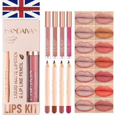 Non-Stick Lip Gloss LipLiner Combo Set Matte Velvet Lipstick Waterproof Pigment • £4.30