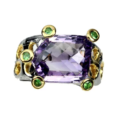 $104.50 • Buy Handmade 7.19ct Purple Amethyst Tsavorite Garnet 925 Sterling Silver Ring Size 8