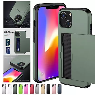 $9.99 • Buy Heavy Duty Case For IPhone 15 14 13 12 11 Pro Max Wallet Slide Card Holder Cover