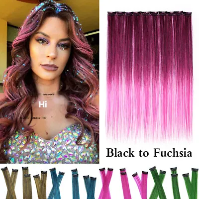 Rainbow 10 Strands Clip In Hair Extensions Long Braids Clips Hairpiece Streaks A • $11.90