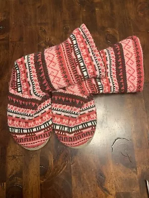 WOMEN'S KNIT MUK LUKS SWEATER TALL SLIPPERS BOOTS Pink/Red COLOR SIZE 4/5 • $10.32